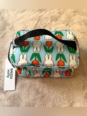 NWT BAGGU & Miffy Puffy Printed Lunch Bag Miffy Tulip